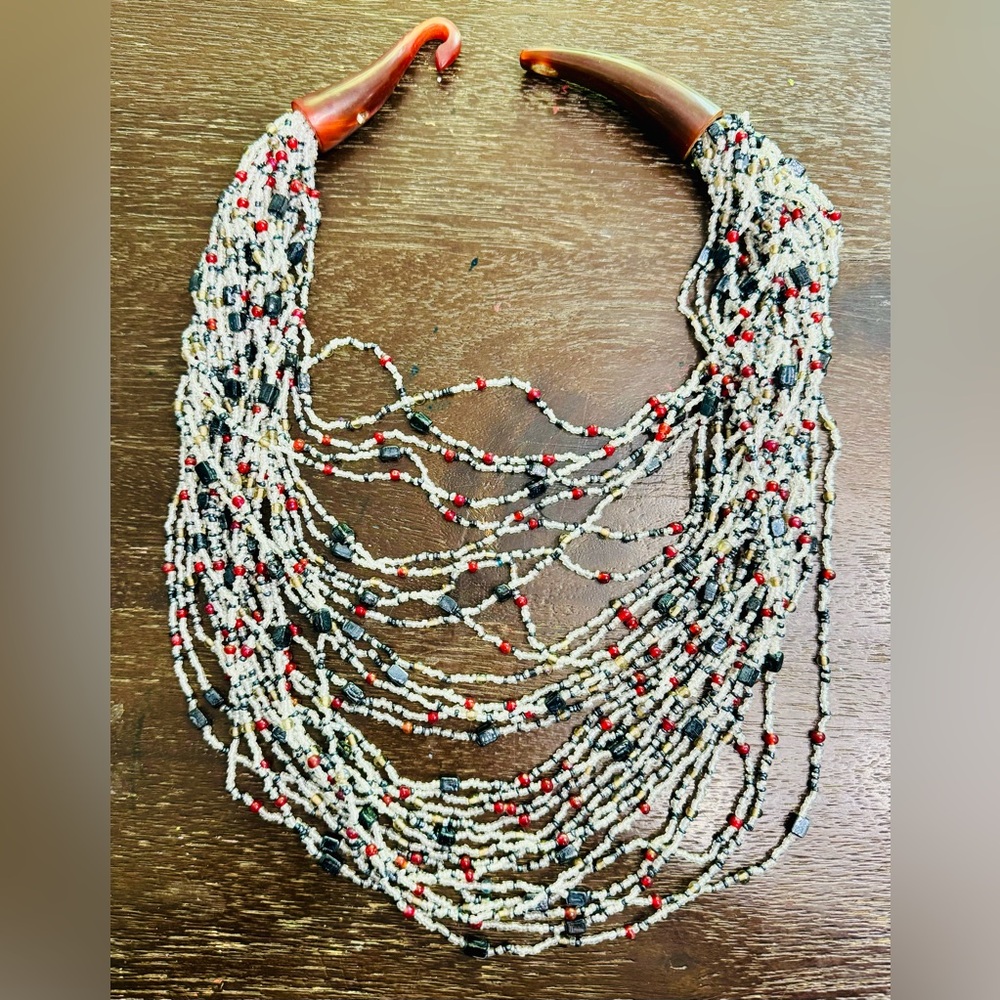 Stunning Vintage Gerda Lynggaard Monies multi strand beaded necklace!